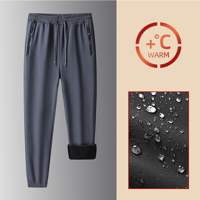 Pantaloni de sport căptușiți de iarnă pentru bărbați, impermeabili, în aer liber, pentru alergare, ocazional, cu șnur gros, pantaloni de jogging de dimensiuni mari