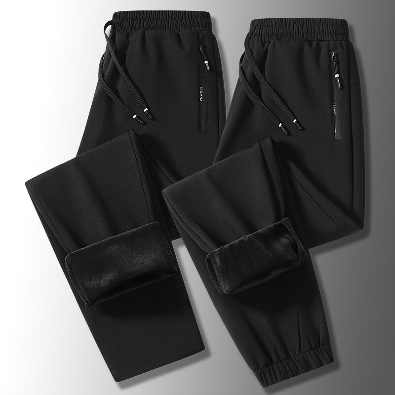 Vīriešu ziemas, siltas, polsterētas sporta bikses, ūdensizturīgas āra bikses, brīvas, savelkamās, biezas liela izmēra skriešanas bikses
