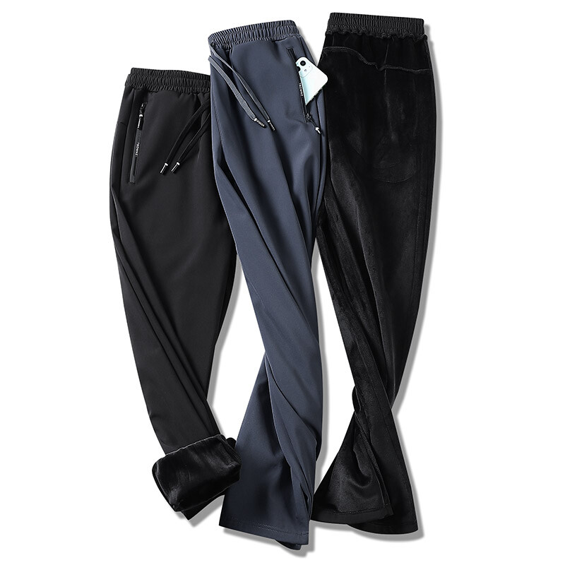 Vīriešu ziemas, siltas, polsterētas sporta bikses, ūdensizturīgas āra bikses, brīvas, savelkamās, biezas liela izmēra skriešanas bikses