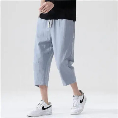 Pantaloni scurți subțiri din bumbac, de vară, pentru bărbați, îmbrăcăminte exterioară, cu picior largi, ocazional, pantaloni sport 7/8, la modă la modă
