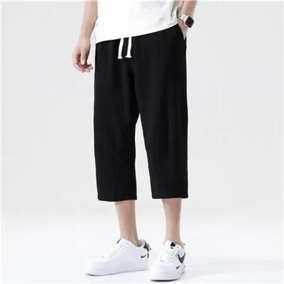 Pantaloni scurți subțiri din bumbac, de vară, pentru bărbați, îmbrăcăminte exterioară, cu picior largi, ocazional, pantaloni sport 7/8, la modă la modă