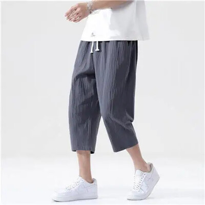 Pantaloni scurți subțiri din bumbac, de vară, pentru bărbați, îmbrăcăminte exterioară, cu picior largi, ocazional, pantaloni sport 7/8, la modă la modă