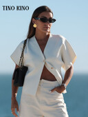 Elegantni jednobojni pleteni ženski prsluk s V-izrezom i dugmadima kratkih rukava Široki prsluk Kardigan 2024. Ljeto Jesen Ženska pletenina za putovanje na posao