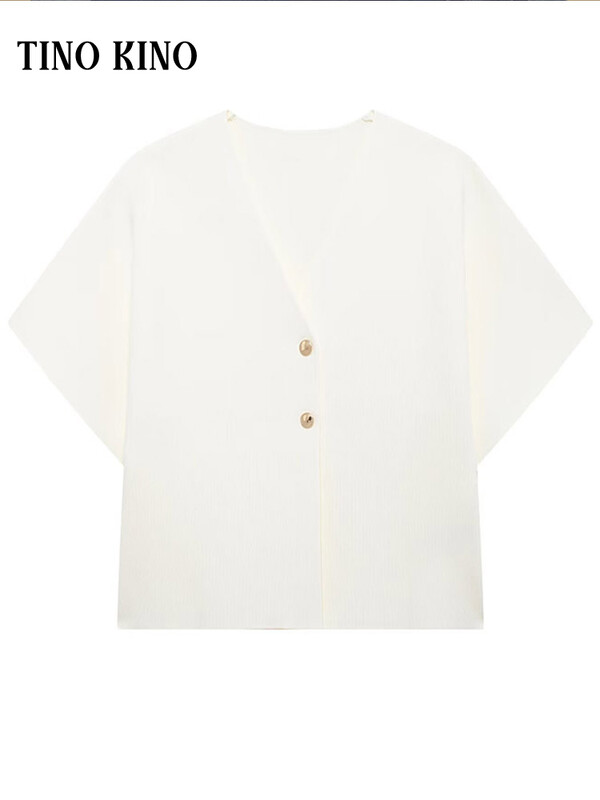 Elegantni jednobojni pleteni ženski prsluk s V-izrezom i dugmadima kratkih rukava Široki prsluk Kardigan 2024. Ljeto Jesen Ženska pletenina za putovanje na posao