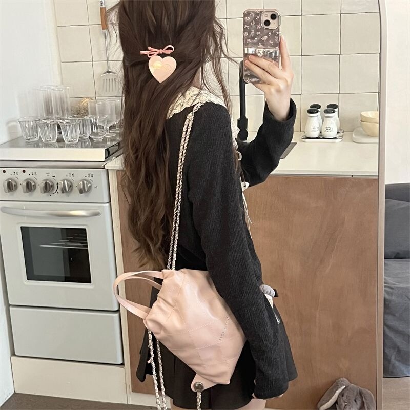 Πλεκτές ζακέτες με μακρυμάνικο γυναικείο συνονθύλευμα με μονό στήθος Γλυκιά δαντέλα Φθινόπωρο Χειμώνας Υπέροχες casual μπλούζες Φιόγκος με λαιμόκοψη V All-match