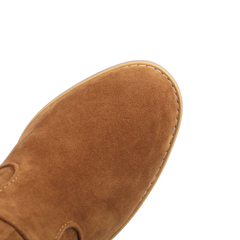 ORCHA LISA Cizme din piele intoarsa pentru femeie, la mijlocul gambei, cu varf rotund, cu slip On plisate, cu tocuri inalte, pentru petrecere a timpului liber, Western Bota Marime mare 43 44