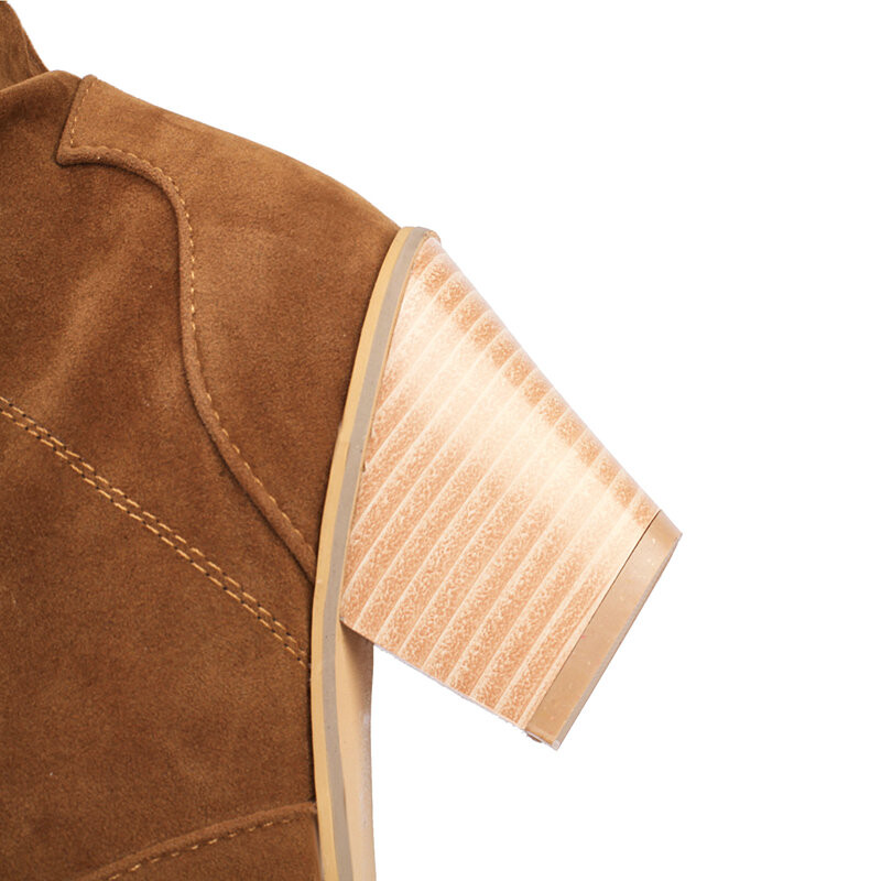 ORCHA LISA Cizme din piele intoarsa pentru femeie, la mijlocul gambei, cu varf rotund, cu slip On plisate, cu tocuri inalte, pentru petrecere a timpului liber, Western Bota Marime mare 43 44