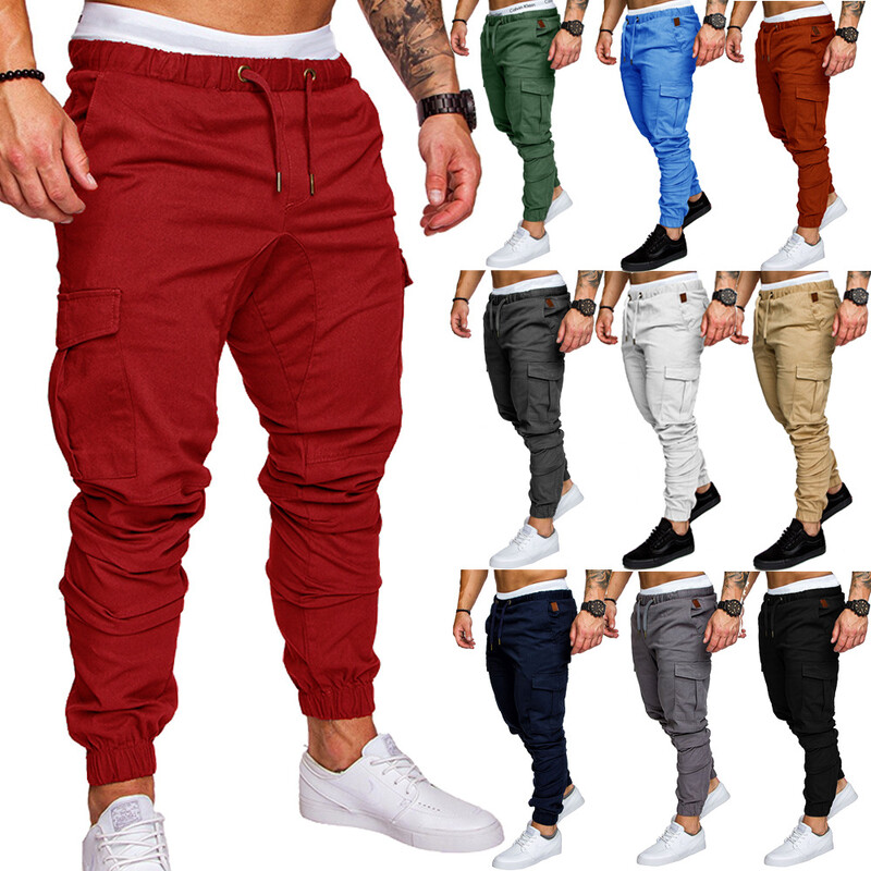 Pantaloni pentru bărbați, la modă subțiri, ocazionali, pantaloni de jogger, 2020, pantaloni cargo, pantaloni de sport pentru bărbați, cu mai multe buzunare, pantaloni de sport pentru sală de fitness pentru bărbați