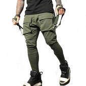 Vīriešu skriešana Stretch zeķubikses sporta bikses sporta absorbējošas elpojošas fitnesa ikdienišķas kokvilnas daudzkabatas bikses plānas legingi