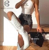 Liela izmēra 45 Sieviešu izšūti Rietumu ceļgala augstzābaki Cowboy Cowgirl zābaki kupli papēža zābaki ar platformu Sieviešu rietumu apavi