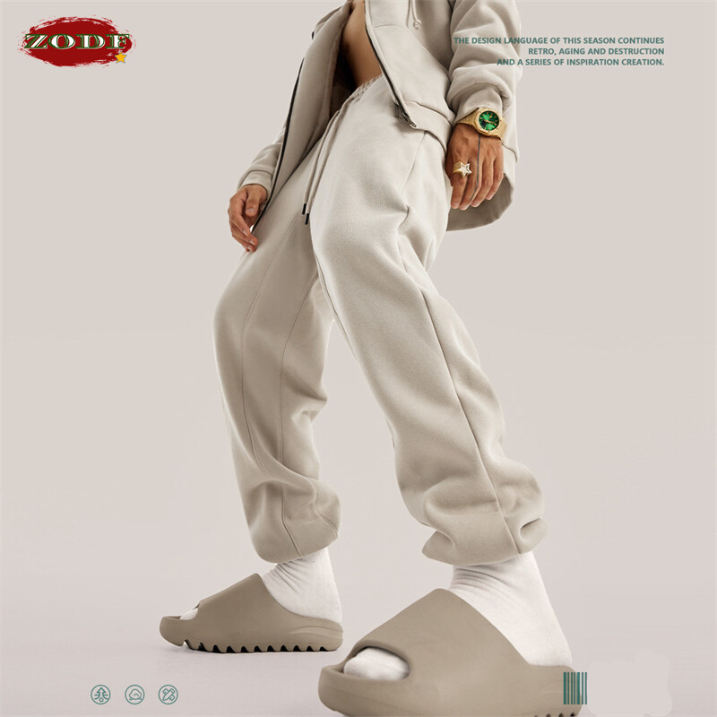 ZODF 2022 jauns vīriešu 345 gsm flīsa sporta bikses unisex vienkrāsains, brīvs retro hip-hop ziemas bikses sporta tērps Zīmols Streetwear HY0005