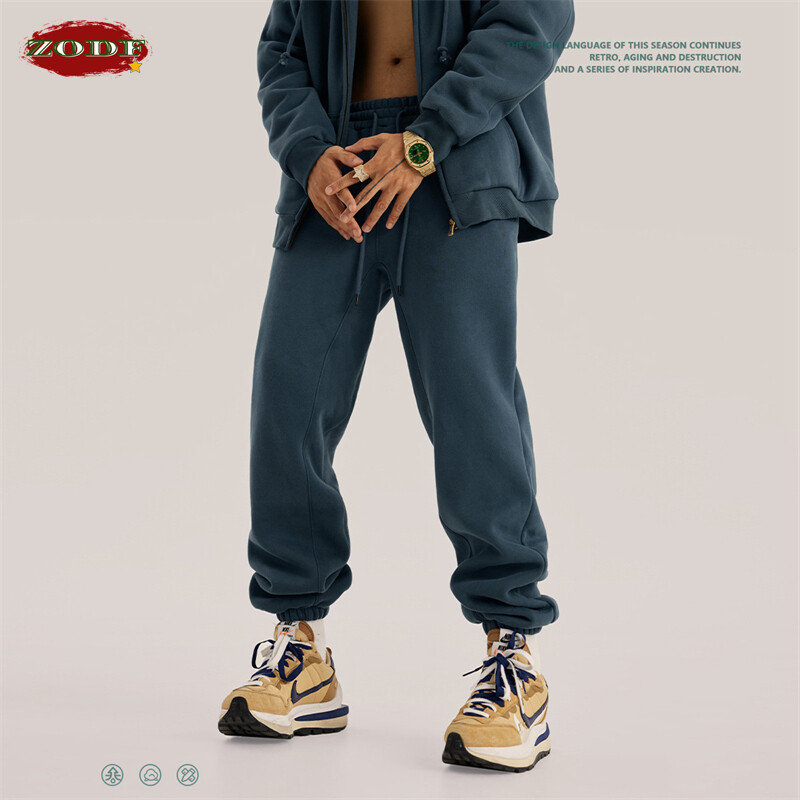 ZODF 2022 jauns vīriešu 345 gsm flīsa sporta bikses unisex vienkrāsains, brīvs retro hip-hop ziemas bikses sporta tērps Zīmols Streetwear HY0005