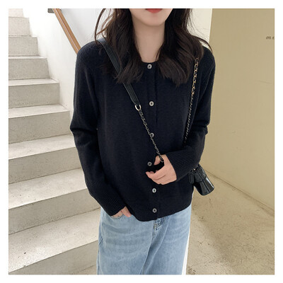 Γυναικεία γκρι κουμπιά ελαφριές πλεκτές ζακέτες Κασμίρ πουλόβερ Μαύρα φθινοπωρινά μακρυμάνικα γυναικεία μπλουζάκια