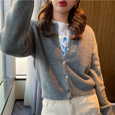 Γυναικεία γκρι κουμπιά ελαφριές πλεκτές ζακέτες Κασμίρ πουλόβερ Μαύρα φθινοπωρινά μακρυμάνικα γυναικεία μπλουζάκια