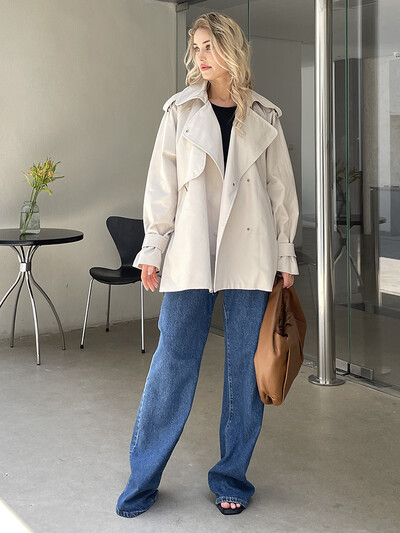 2024 Femei Toamna/Toamna Trench scurt din bumbac și haină