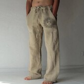 Pantaloni casual pentru bărbați, pantaloni de trening, cu imprimeu flori de soare, pantaloni de lungime întreagă, pantaloni de in cu șnur cu buzunar, bărbați