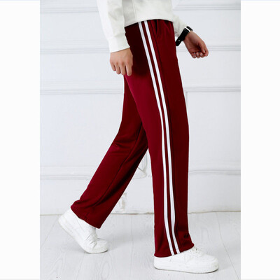 Pantaloni de sport unisex roșu vin Pantaloni de sport casual Pantaloni bastic cu dungi Pantaloni drepți Joggeri Pantaloni simpli de lucru