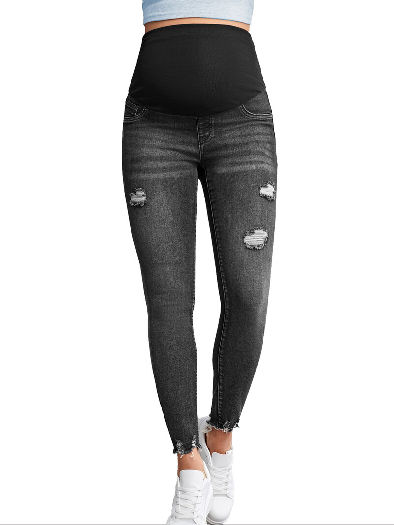 2024. gada jauna vasaras rudens mode Grūtnieču džinsi ar augstu vidukli Vēders šauri zīmuļbikses Apģērbi grūtniecēm Grūtniecība