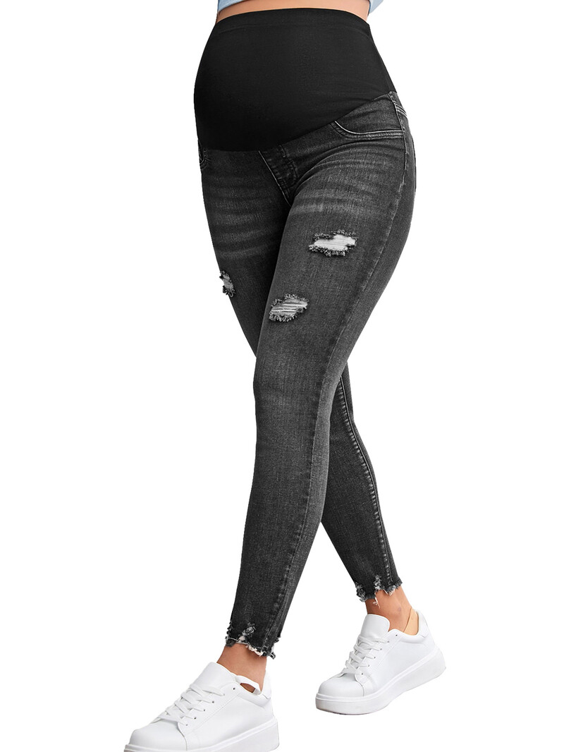 2024. gada jauna vasaras rudens mode Grūtnieču džinsi ar augstu vidukli Vēders šauri zīmuļbikses Apģērbi grūtniecēm Grūtniecība