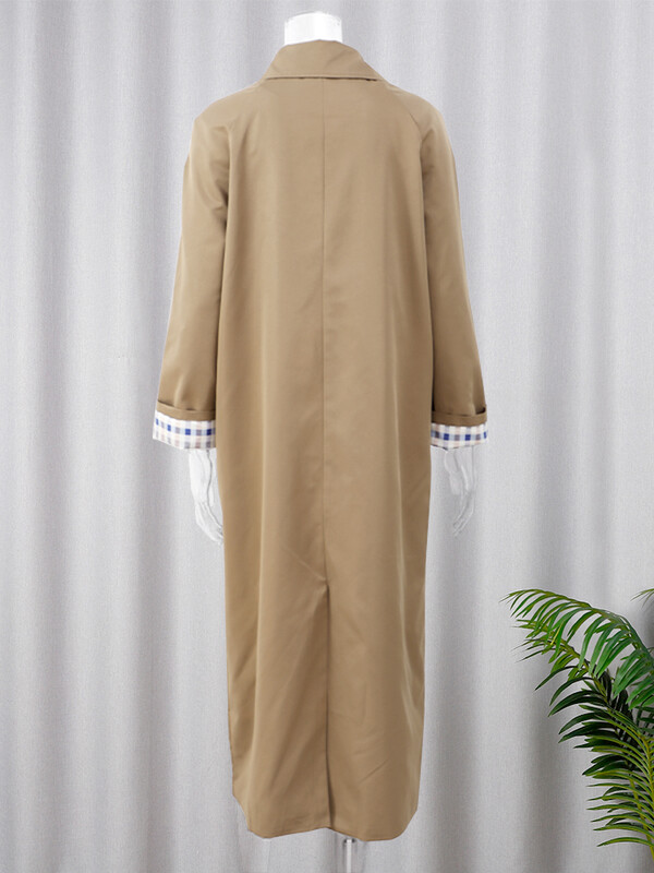 Modes rūtains odere ar vienrindu atloks ar kabatas vēja mēteļiem Sieviešu mētelis ar garām piedurknēm 2024. gada rudens šiks High Street mētelis