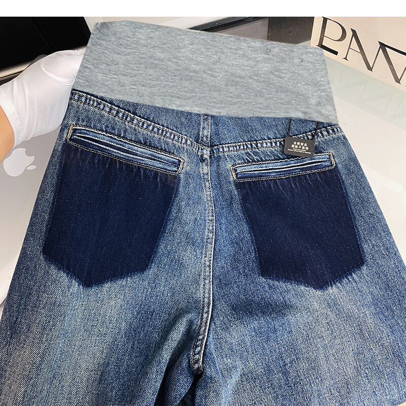 Slim Fit brīvi taisni džinsa džinsi grūtniecēm pavasara rudens mazgātas vēdera bikses grūtniecēm Grūtniecība 2 g Grūtniecība