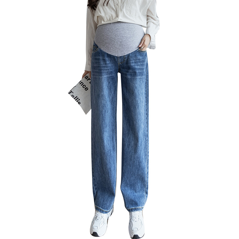 Slim Fit brīvi taisni džinsa džinsi grūtniecēm pavasara rudens mazgātas vēdera bikses grūtniecēm Grūtniecība 2 g Grūtniecība