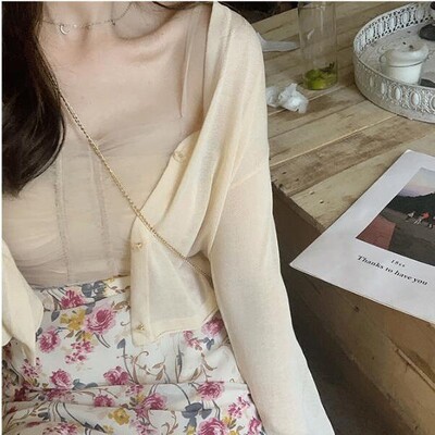 Cardigan femei cu mânecă lungă crop tops solid vară subțire rezistente la soare largi outwear cu decolteu în V tricotat stil coreean fete elegant minunat