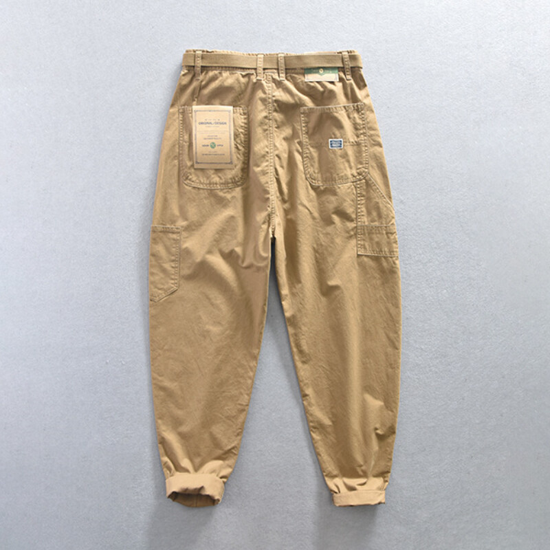 Vasaras jaunas 100% Cotton Cargo ikdienas bikses vīriešiem Mīkstas, lielas kabatas, jostas vidusdaļa Streetwear vīriešu bikses lielizmēra AZ621