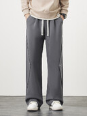 2024. gada jaunas sporta bikses ar platām kājām Vīriešu sporta apģērbs, stīgas, kokvilna, brīvas sporta bikses, vīriešu taisnas bikses, liels izmērs 8 XL