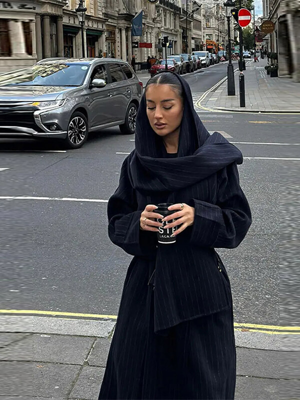 Trenci lungi cu dungi vintage pentru femei, ocazional, largi, cu un singur buton, cu curele de eșapament pentru femei, îmbrăcăminte elegantă și elegantă de toamnă