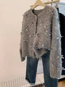 Pelēks džemperis, 2024. gada rudens ziemas sieviešu temperaments, augsta mīksta mohēra, trikotāžas jaciņa, smaržīgs mētelis, ikdienas topi korejiešu