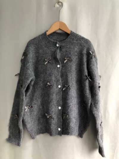 Pelēks džemperis, 2024. gada rudens ziemas sieviešu temperaments, augsta mīksta mohēra, trikotāžas jaciņa, smaržīgs mētelis, ikdienas topi korejiešu