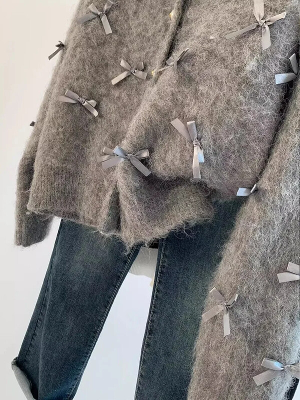 Pelēks džemperis, 2024. gada rudens ziemas sieviešu temperaments, augsta mīksta mohēra, trikotāžas jaciņa, smaržīgs mētelis, ikdienas topi korejiešu