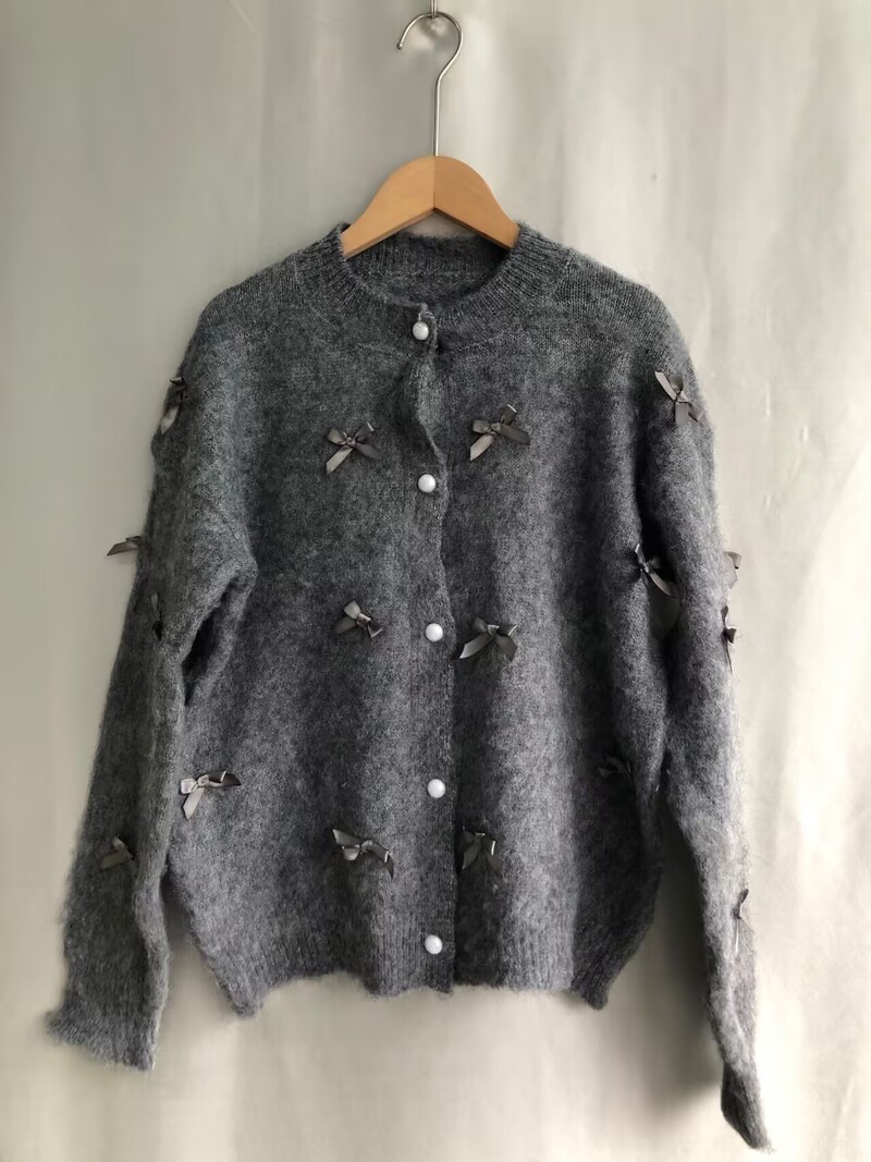 Pelēks džemperis, 2024. gada rudens ziemas sieviešu temperaments, augsta mīksta mohēra, trikotāžas jaciņa, smaržīgs mētelis, ikdienas topi korejiešu