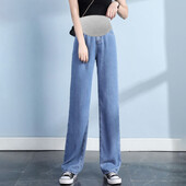 2024 m. tamprūs džinsai nėščiosioms, pilni ilgi džinsai, plačios kojos, laisvos pilvo džinsinės kelnės, drabužiai nėščioms moterims Nėštumo kelnės