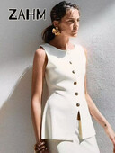 Ikdienas, vienkrāsains, trikotāžas sieviešu tops ar O veida kakla izgriezumu bez piedurknēm, sieviešu veste ar vienrindu, 2024. gada rudens, jauni sieviešu topi birojā