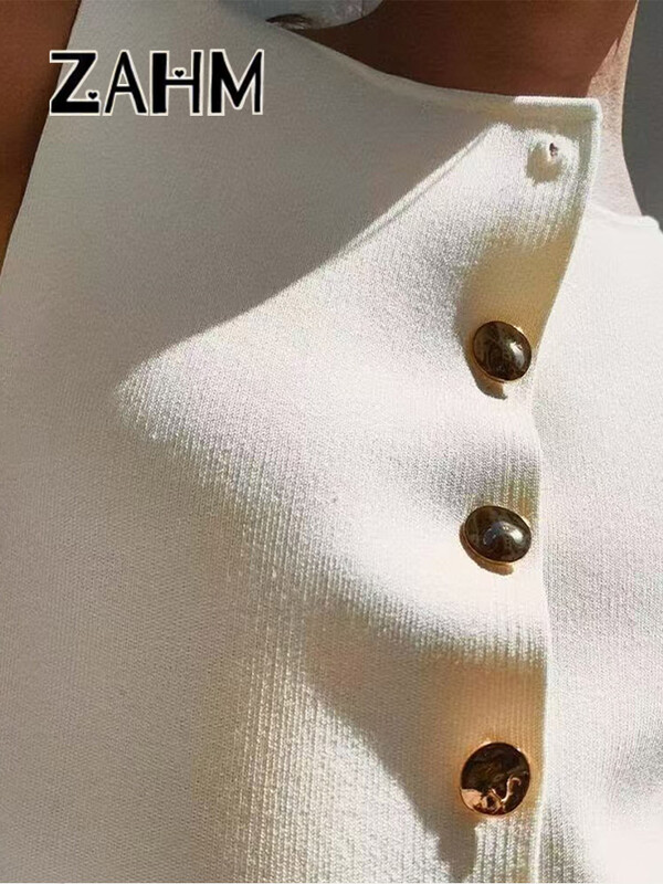 Ikdienas, vienkrāsains, trikotāžas sieviešu tops ar O veida kakla izgriezumu bez piedurknēm, sieviešu veste ar vienrindu, 2024. gada rudens, jauni sieviešu topi birojā