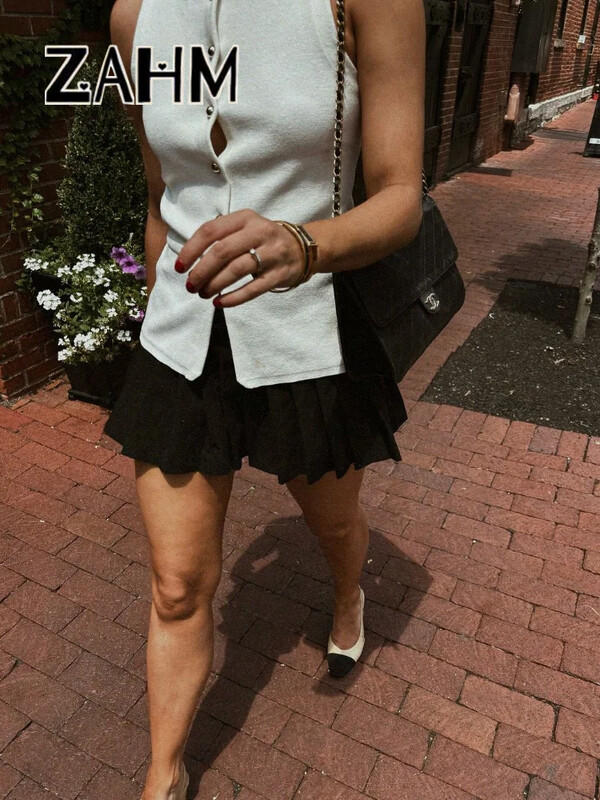 Ikdienas, vienkrāsains, trikotāžas sieviešu tops ar O veida kakla izgriezumu bez piedurknēm, sieviešu veste ar vienrindu, 2024. gada rudens, jauni sieviešu topi birojā