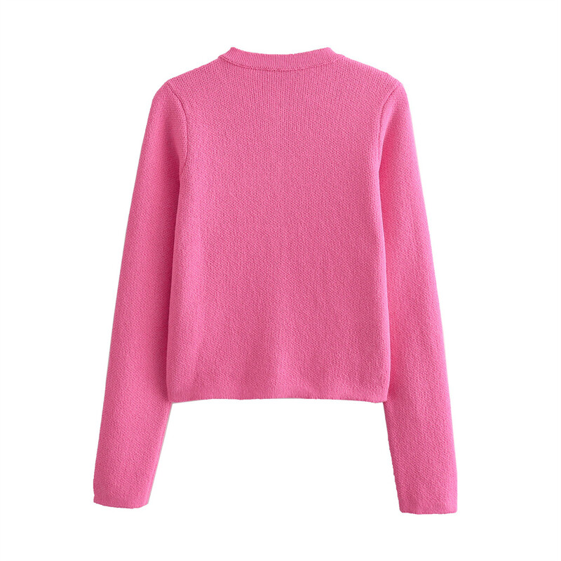 Stil european și american, primăvară și toamnă, culoare contrastantă, pentru femei, nou 2024, la modă, cu decorare cu nasturi, haină tricotată