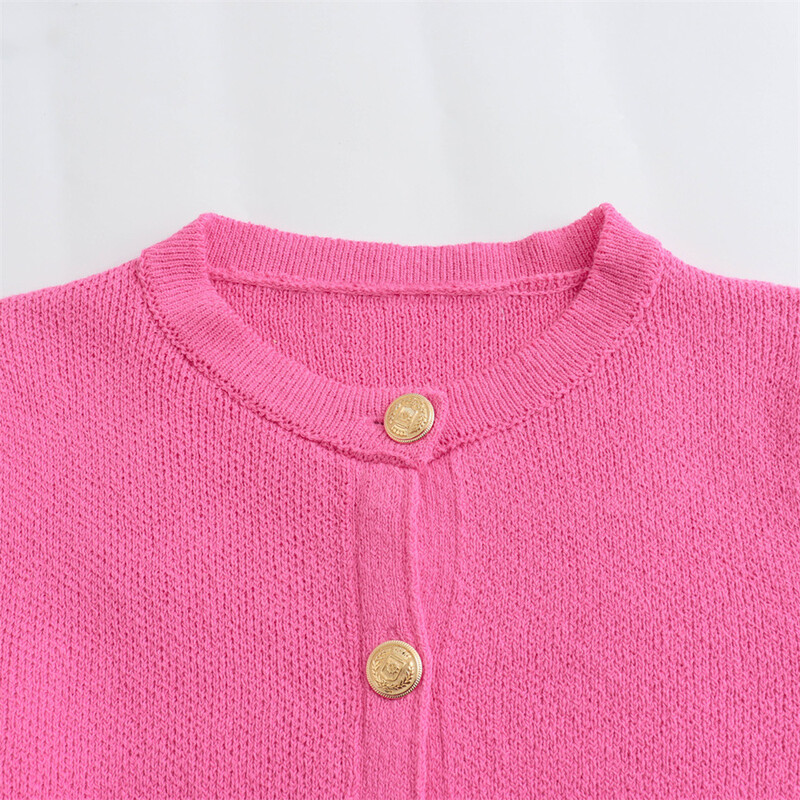 Stil european și american, primăvară și toamnă, culoare contrastantă, pentru femei, nou 2024, la modă, cu decorare cu nasturi, haină tricotată