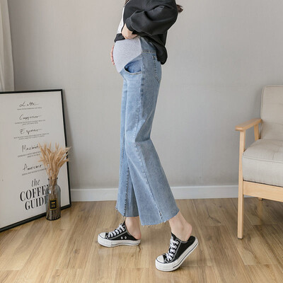 Pantaloni abdominali de sarcină Blugi iubit Pantaloni de maternitate pentru femei însărcinate Haine Pantaloni cu talie înaltă Blugi largi din denim