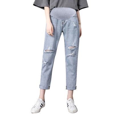 Pantaloni abdominali de sarcină Blugi iubit Pantaloni de maternitate pentru femei însărcinate Haine Pantaloni cu talie înaltă Blugi largi din denim