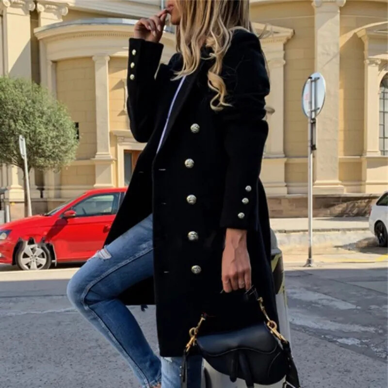 Pardesiu de lână ocazional elegant, cu cataramă, subțire, toamnă iarnă, ocazional, confortabil, cu mâneci lungi, haine de stradă