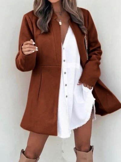 Sieviešu modes vienkrāsains uzvalks ar garām piedurknēm, jaka rudens ziema, jauna retro stila vienkāršā kabata elegants sieviešu biroja mētelis 2024. g.