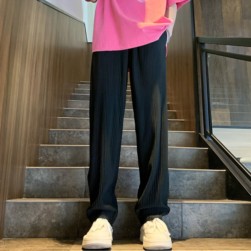 Vasaras ikdienas bikses vīriešiem melnas pelēkas ledus zīda bikses vīriešiem japāņu ielas apģērbs Hip-hop brīvas taisnas bikses vīriešu kroku bikses