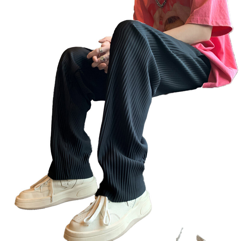 Vasaras ikdienas bikses vīriešiem melnas pelēkas ledus zīda bikses vīriešiem japāņu ielas apģērbs Hip-hop brīvas taisnas bikses vīriešu kroku bikses