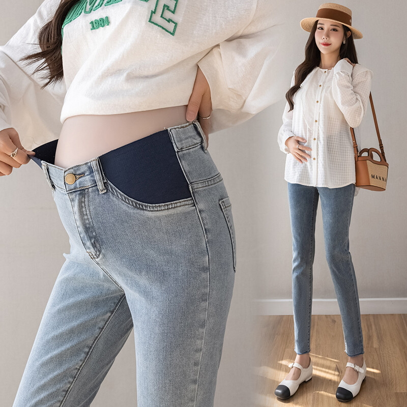 Pavasaris Rudens Grūtniecība Vēders Džinsi Augsts Viduklis Mode Grūtniece Džinsu Bikses Šauri Grūtniecība Zīmulis Bikses Plānas bikses