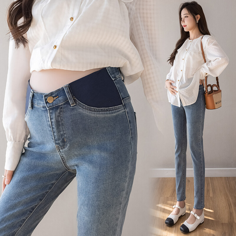 Pavasaris Rudens Grūtniecība Vēders Džinsi Augsts Viduklis Mode Grūtniece Džinsu Bikses Šauri Grūtniecība Zīmulis Bikses Plānas bikses