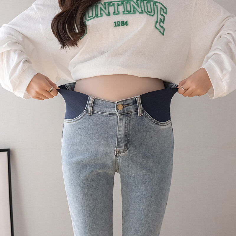 Pavasaris Rudens Grūtniecība Vēders Džinsi Augsts Viduklis Mode Grūtniece Džinsu Bikses Šauri Grūtniecība Zīmulis Bikses Plānas bikses