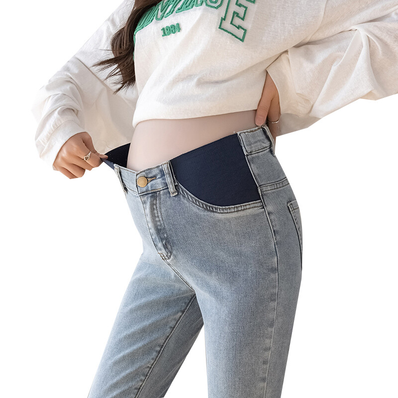Pavasaris Rudens Grūtniecība Vēders Džinsi Augsts Viduklis Mode Grūtniece Džinsu Bikses Šauri Grūtniecība Zīmulis Bikses Plānas bikses
